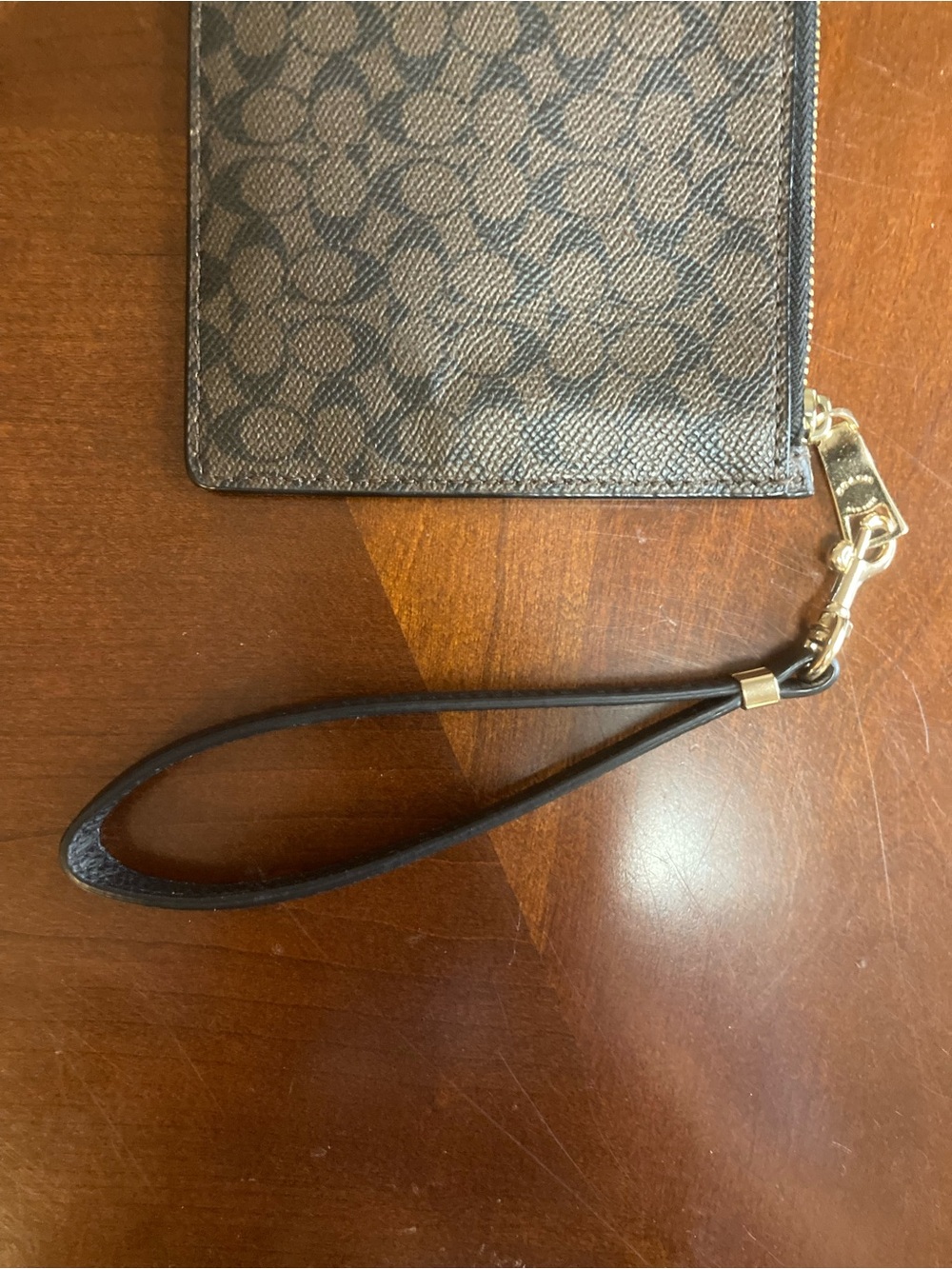 Coach Signature Mini “C” Coated Canvas Wristlet Clutch Pouch Brown & Black EUC - Picture 9 of 13